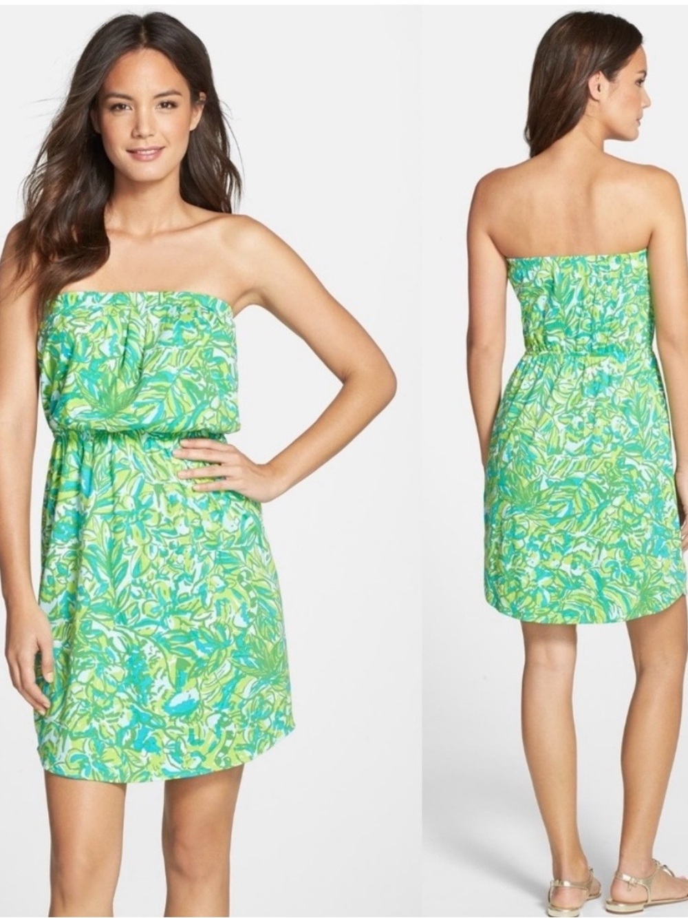 Lilly Pulitzer Windsor Strapless Green Tropical Print Dress